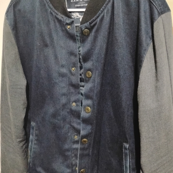 Zara Other - ZARA Men's Denim Couture Jacket with Leather Sleeves Size XL